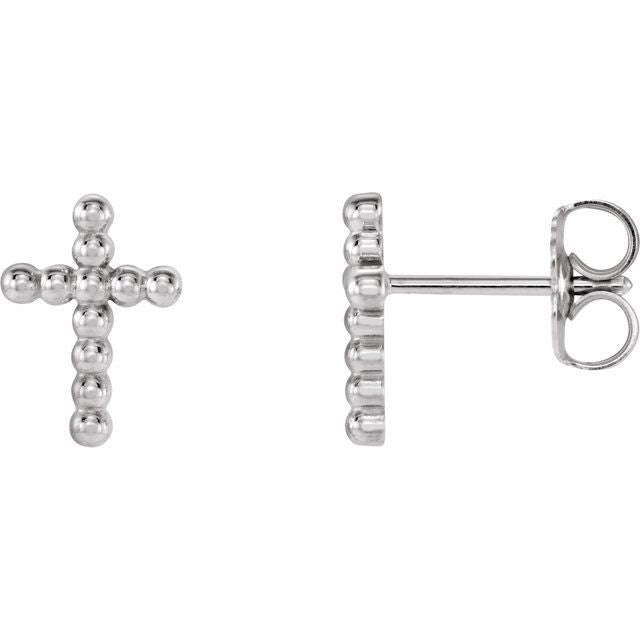 14K Beaded Cross Earrings