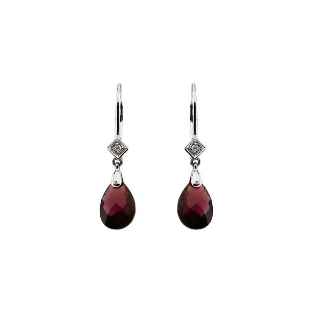 14K Briolette Natural Brazilian Garnet & .025 CTW Natural Diamond Earrings