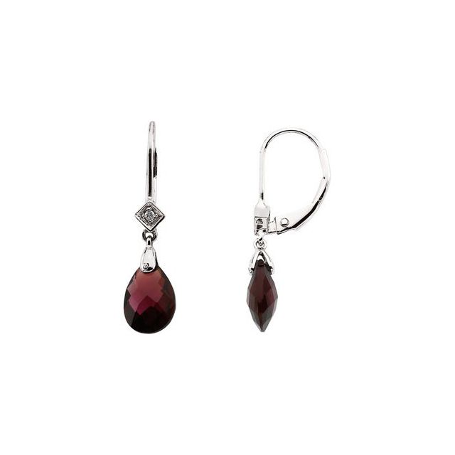 14K Briolette Natural Brazilian Garnet & .025 CTW Natural Diamond Earrings
