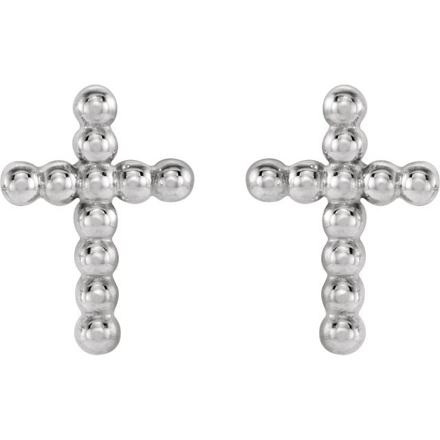 14K Beaded Cross Earrings