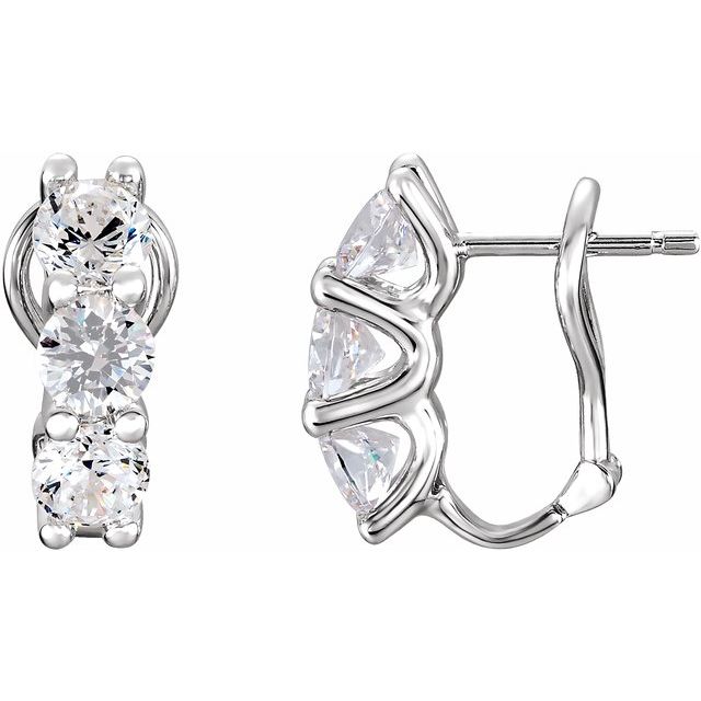 Sterling Silver Imitation Cubic Zirconia Three-Stone Omega Earrings