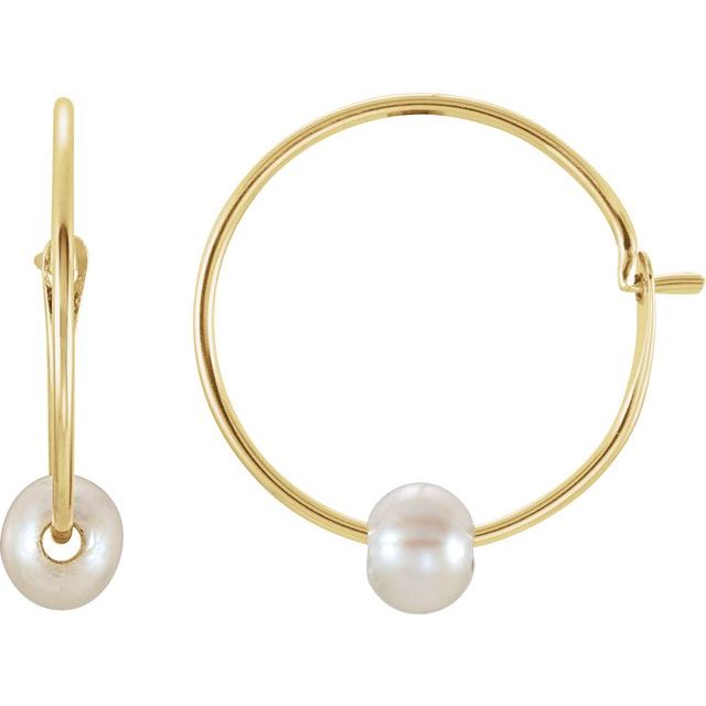 14K Cultured Freshwater Pearl Youth Huggie Earrings