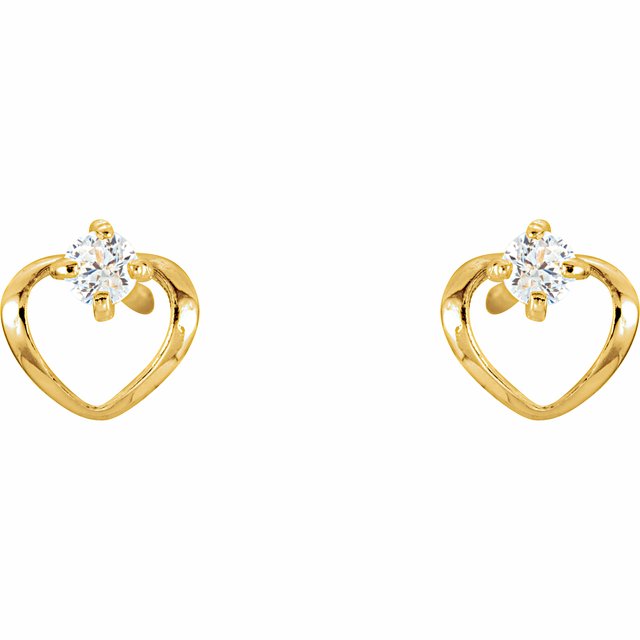 14K Imitation Cubic Zirconia Youth Heart Earrings