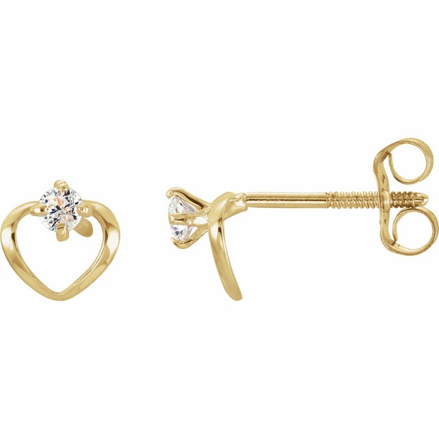 14K Imitation Cubic Zirconia Youth Heart Earrings