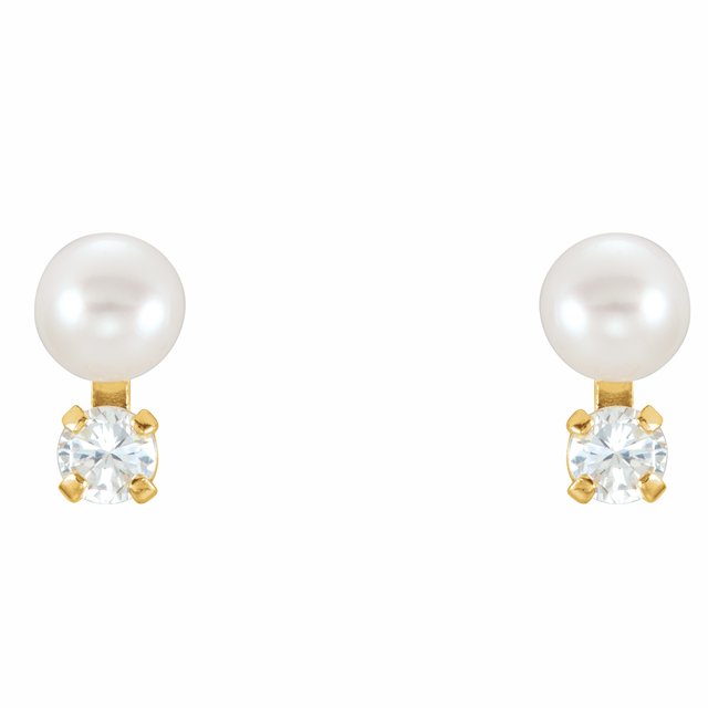 14K Cultured Freshwater Pearl & Imitation Cubic Zirconia Earrings