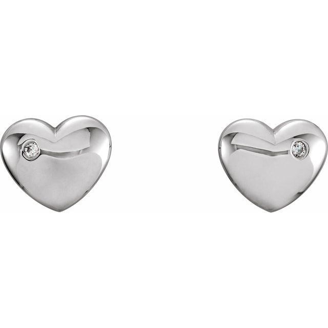 14K .02 CTW Natural Diamond Puffed Heart Earrings