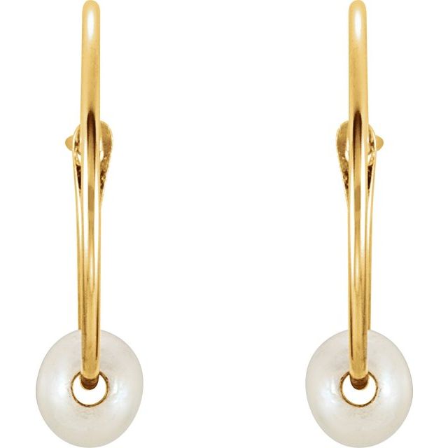 14K Cultured Freshwater Pearl Youth Huggie Earrings