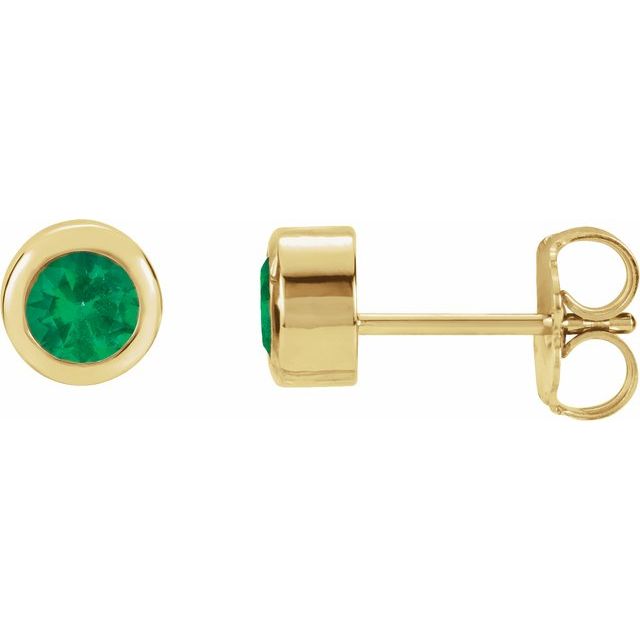 14K Lab-Grown Emerald Bezel-Set Earrings