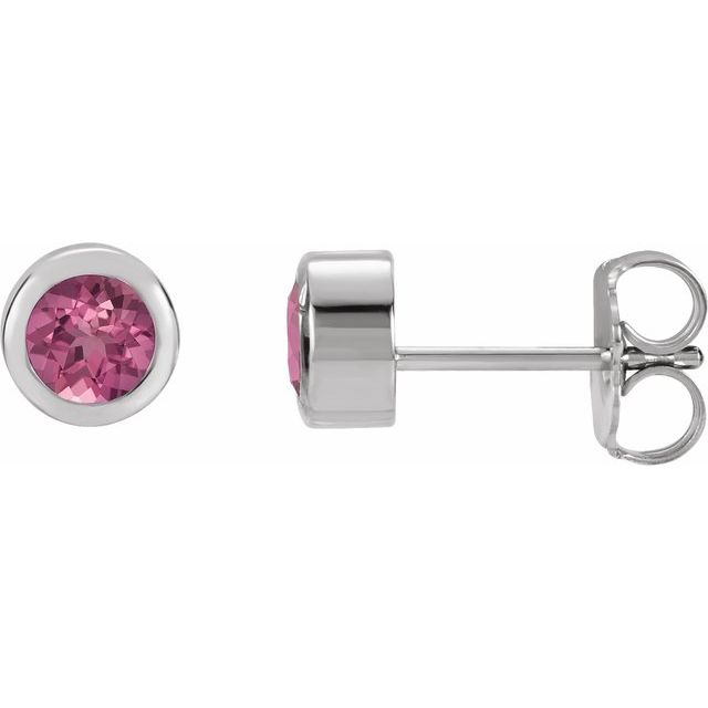 14K Natural Pink Tourmaline Bezel-Set Earrings