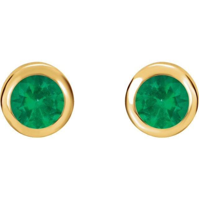 14K Lab-Grown Emerald Bezel-Set Earrings