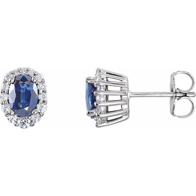 14K Natural Blue Sapphire & 1/3 CTW Natural Diamond Earrings
