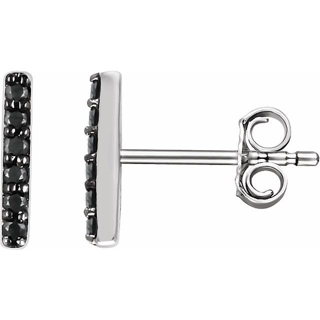 14K 1/10 CTW Natural Black Diamond Bar Earrings