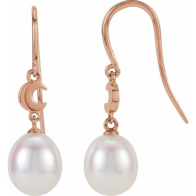 14K Cultured Freshwater Pearl Crescent Moon Earrings