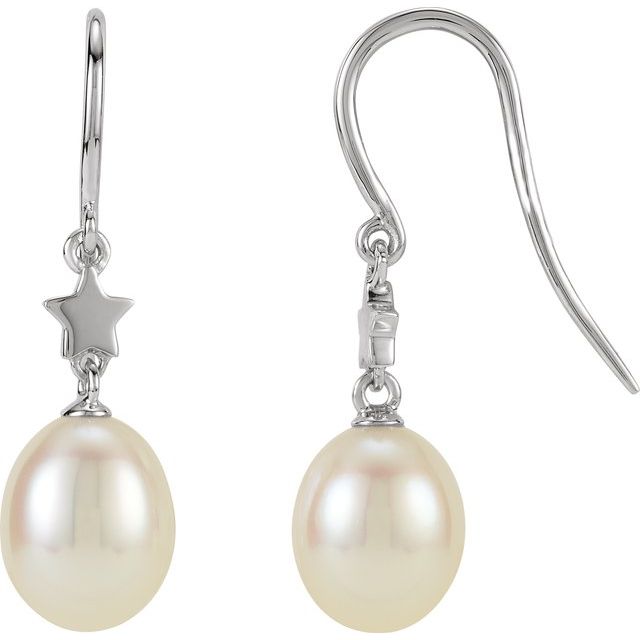 14K Cultured Freshwater Pearl Star Earrings