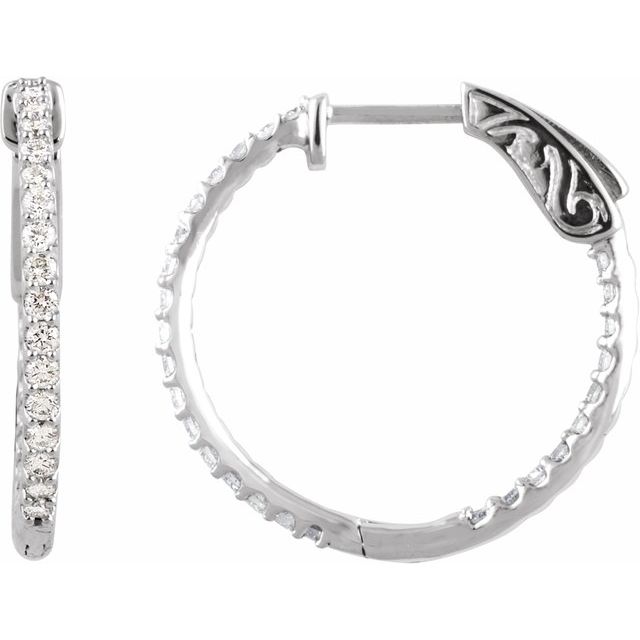 14K 3/4 CTW Natural Diamond Inside-Outside Hinged Hoop Earrings