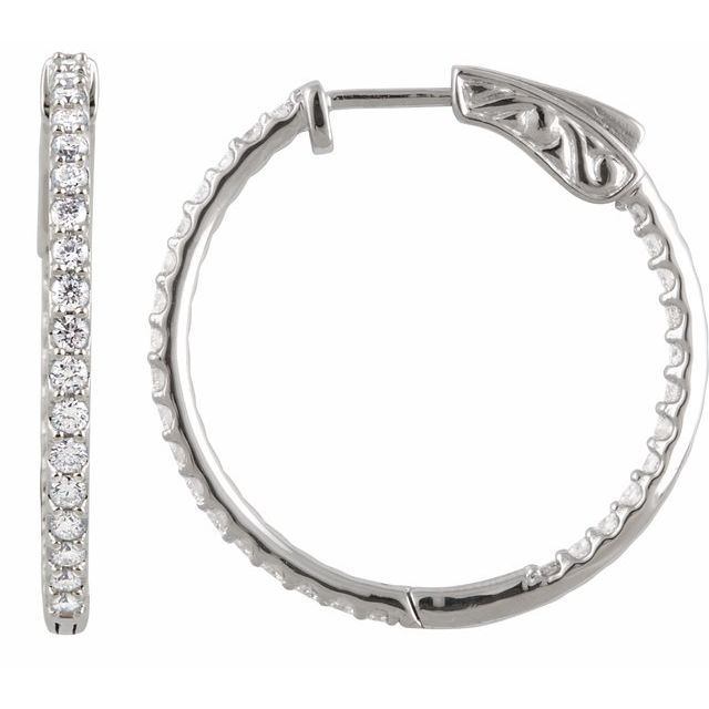 Sterling Silver Imitation Cubic Zirconia Inside-Outside Hinged Hoop Earrings