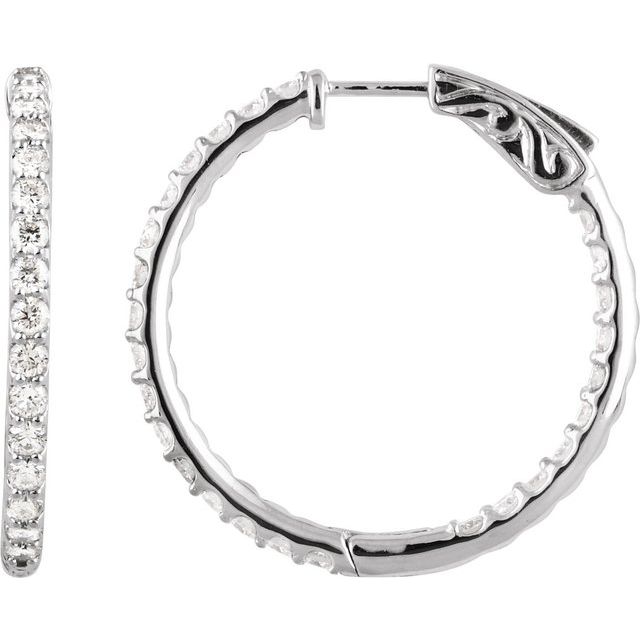 Sterling Silver Imitation Cubic Zirconia Inside-Outside Hinged Hoop Earrings
