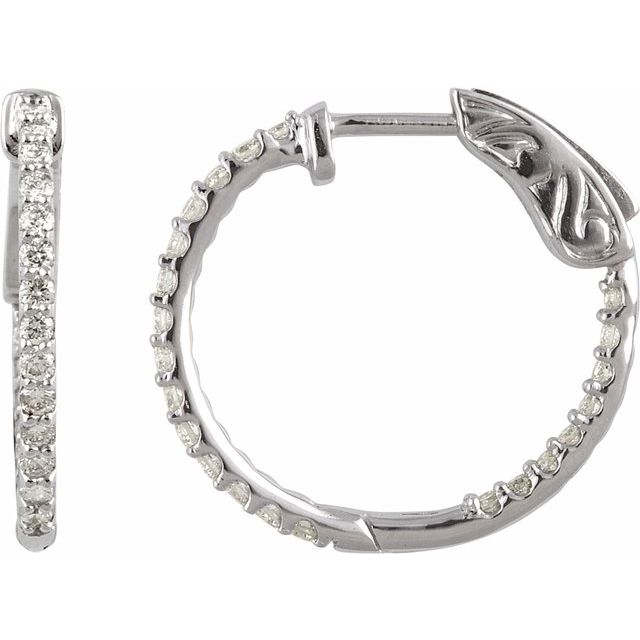Sterling Silver Imitation Cubic Zirconia Inside-Outside Hinged Hoop Earrings