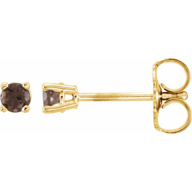 14K Natural Smoky Quartz Stud Earrings