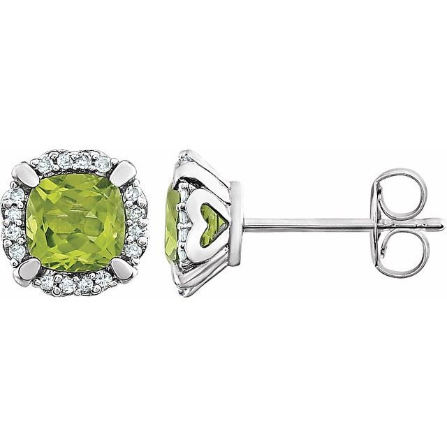 14K Natural Peridot & 1/10 CTW Natural Diamond Earrings