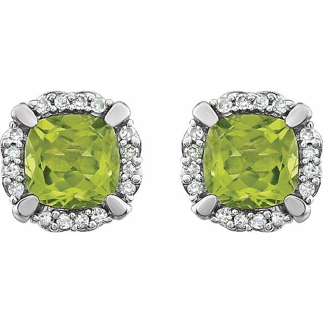14K Natural Peridot & 1/10 CTW Natural Diamond Earrings