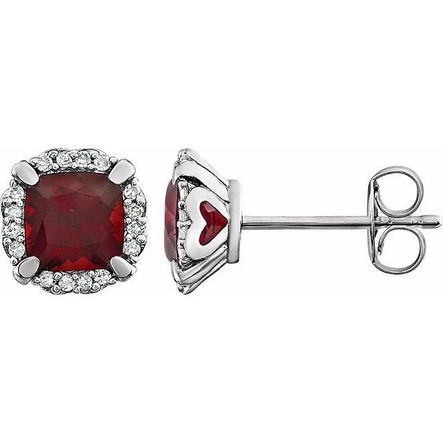 14K Natural Mozambique Garnet & 1/10 CTW Natural Diamond Earrings