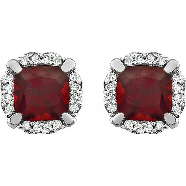 14K Natural Mozambique Garnet & 1/10 CTW Natural Diamond Earrings