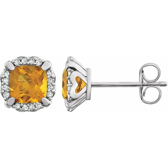 14K Natural Citrine & 1/10 CTW Natural Diamond Earrings