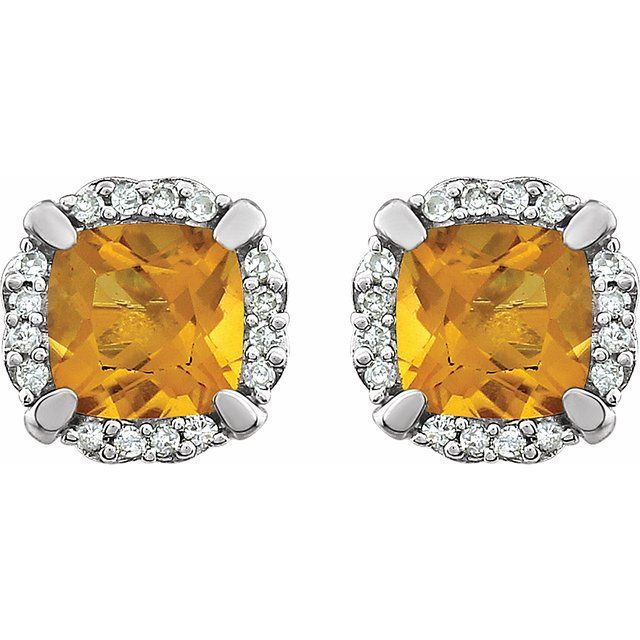 14K Natural Citrine & 1/10 CTW Natural Diamond Earrings