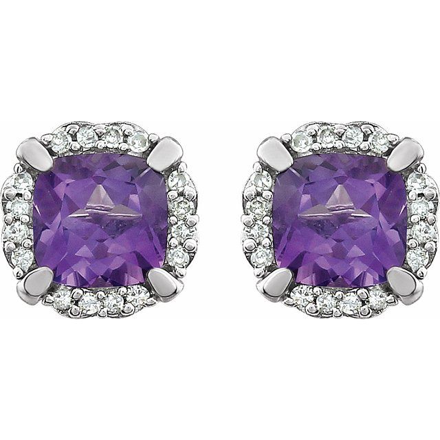 14K Natural Amethyst & 1/10 CTW Natural Diamond Earrings