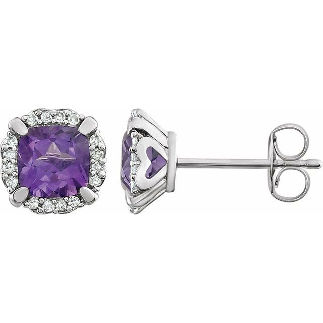 14K Natural Amethyst & 1/10 CTW Natural Diamond Earrings