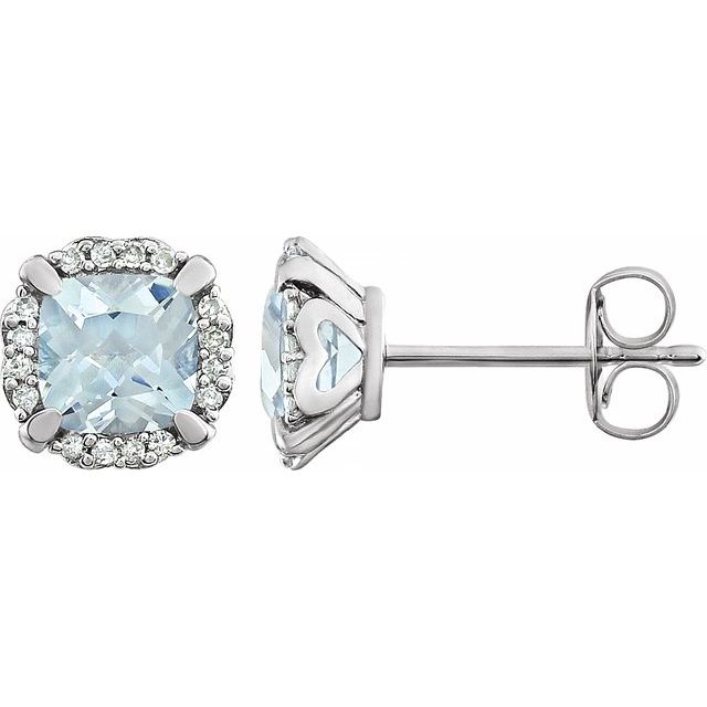 14K Natural Aquamarine & 1/10 CTW Natural Diamond Earrings
