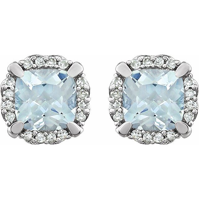 14K Natural Aquamarine & 1/10 CTW Natural Diamond Earrings