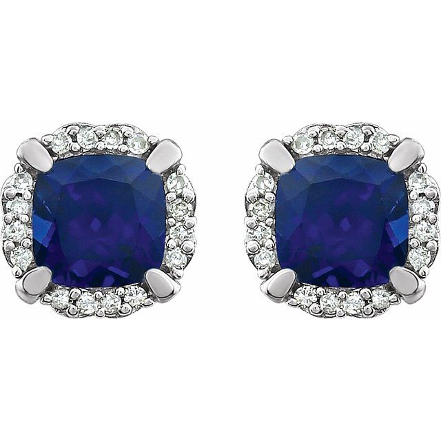 14K Lab-Grown Blue Sapphire & 1/10 CTW Natural Diamond Earrings