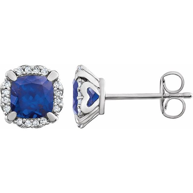 14K Lab-Grown Blue Sapphire & 1/10 CTW Natural Diamond Earrings