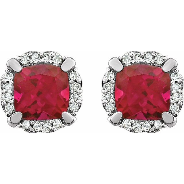 14K Lab-Grown Ruby & 1/10 CTW Natural Diamond Earrings