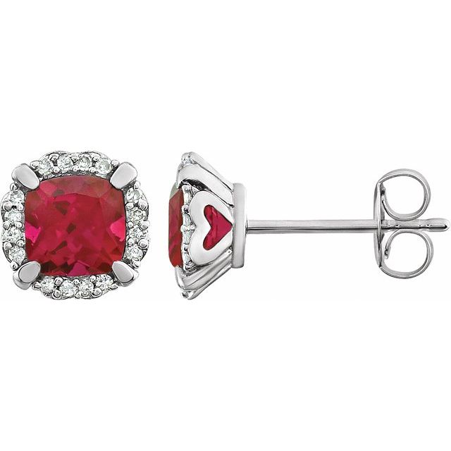 14K Lab-Grown Ruby & 1/10 CTW Natural Diamond Earrings