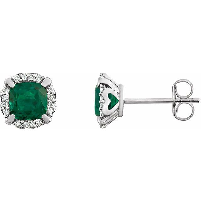 14K Lab-Grown Emerald & 1/10 CTW Natural Diamond Earrings