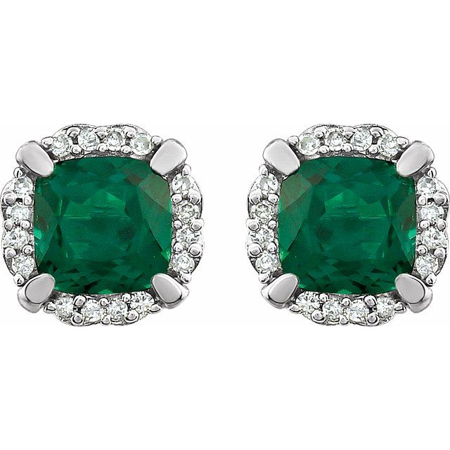 14K Lab-Grown Emerald & 1/10 CTW Natural Diamond Earrings