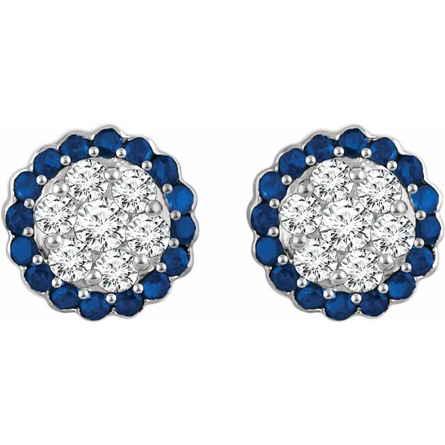 14K Natural Blue Sapphire & 5/8 CTW Natural Diamond Earrings
