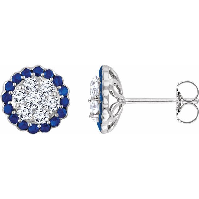 14K Natural Blue Sapphire & 5/8 CTW Natural Diamond Earrings
