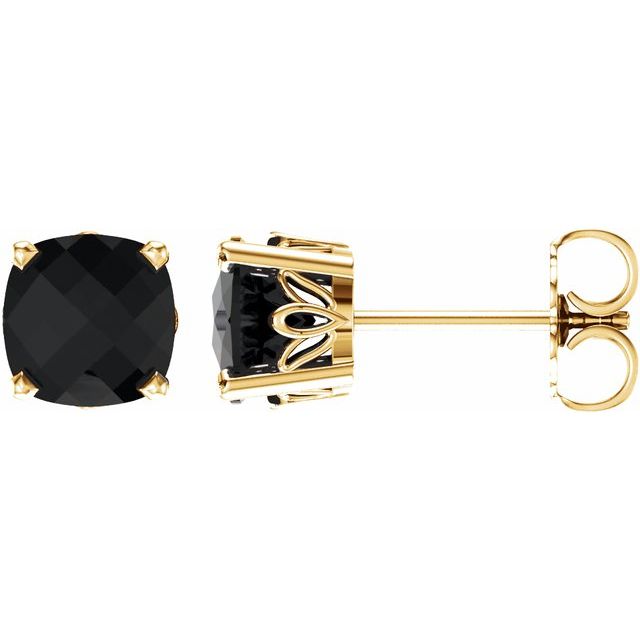 14K Cushion Natural Black Onyx Earrings