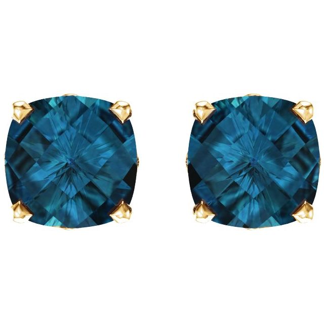 14K Cushion Natural London Blue Topaz Earrings