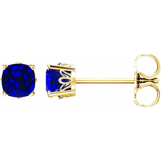 14K Cushion Lab-Grown Blue Sapphire Earrings
