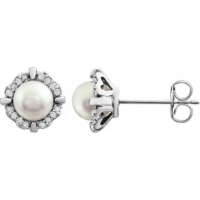 14K Cultured Freshwater Pearl & 1/10 CTW Natural Diamond Earrings