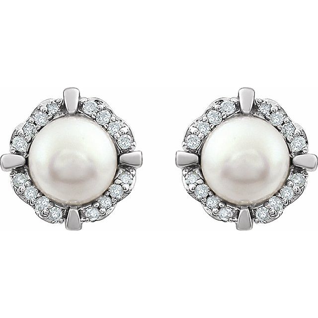 14K Cultured Freshwater Pearl & 1/10 CTW Natural Diamond Earrings