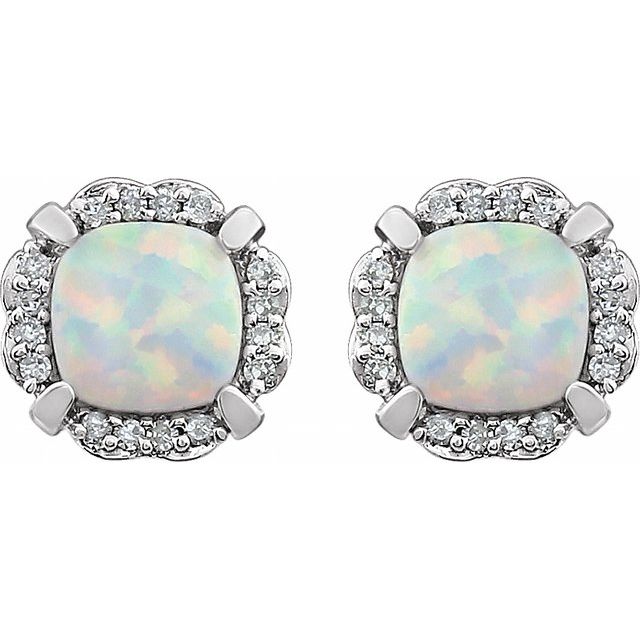 14K Lab-Grown Opal & 1/10 CTW Natural Diamond Earrings