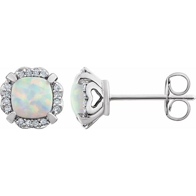 14K Lab-Grown Opal & 1/10 CTW Natural Diamond Earrings