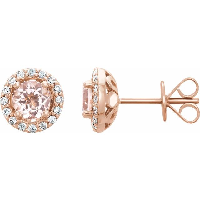 14K Natural Pink Morganite & 1/5 CTW Natural Diamond Earrings