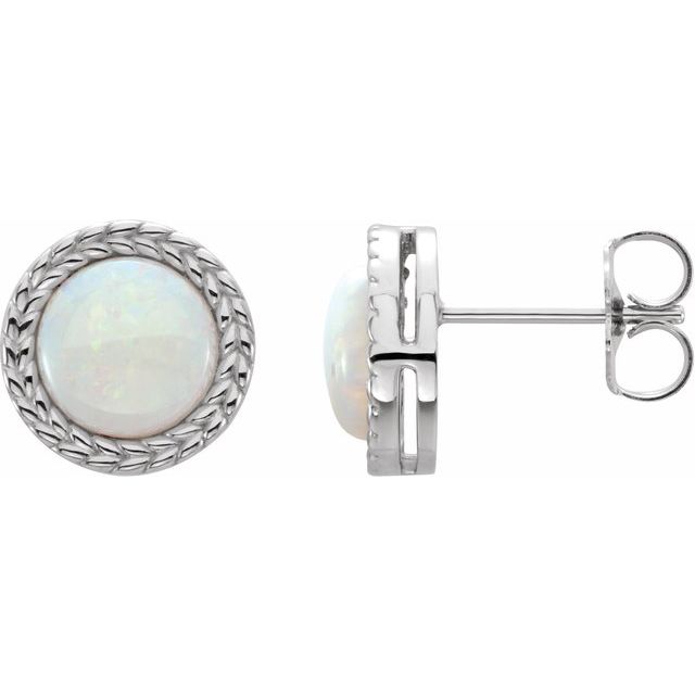 14K Natural Opal Bezel-Set Leaf Earrings